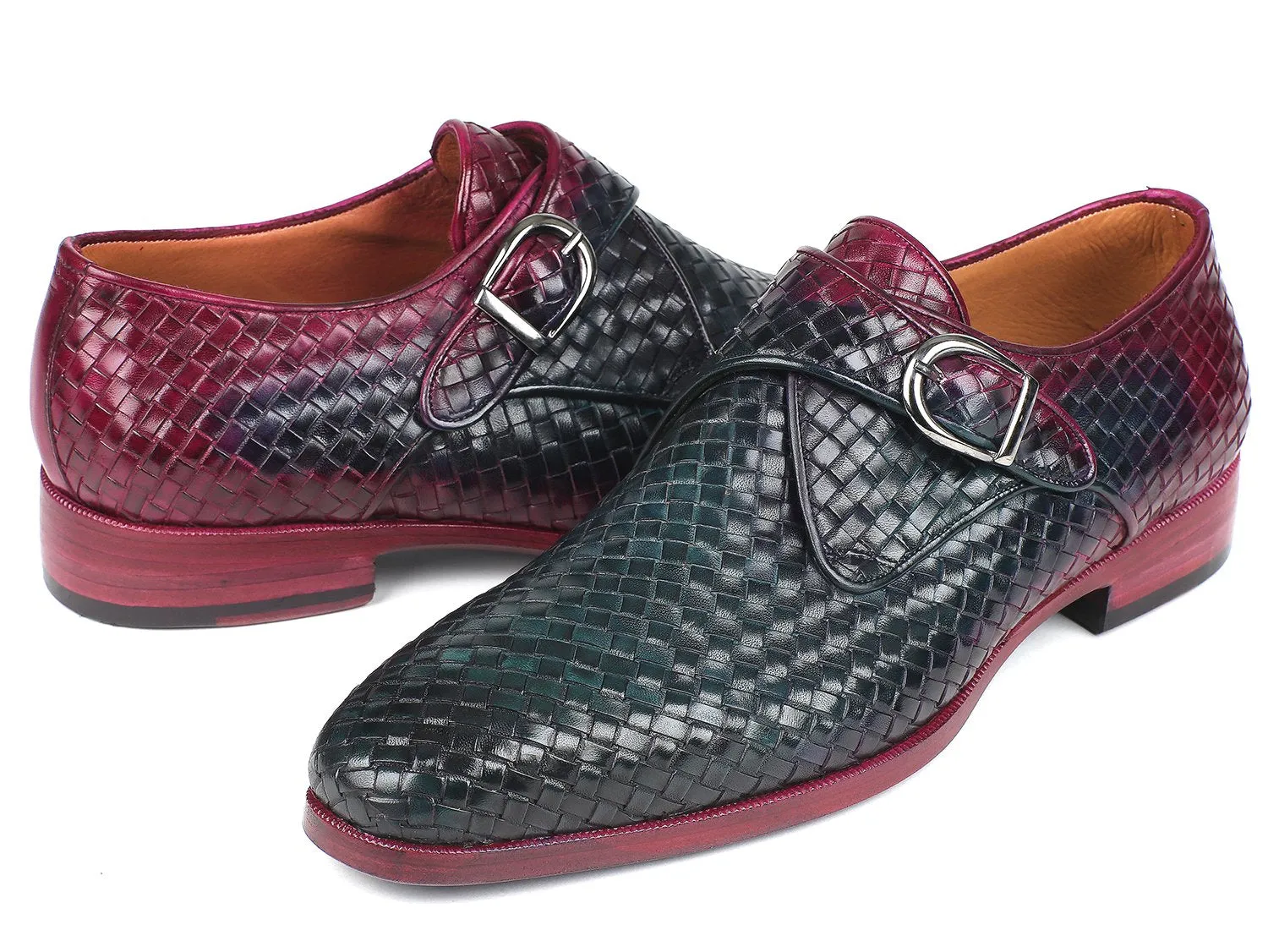 Paul Parkman Schuhe Paul Parkman Herren Geflochtene Leder Single Monkstraps in Lila & Grün