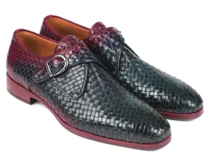 Paul Parkman Schuhe Paul Parkman Herren Geflochtene Leder Single Monkstraps in Lila & Grün