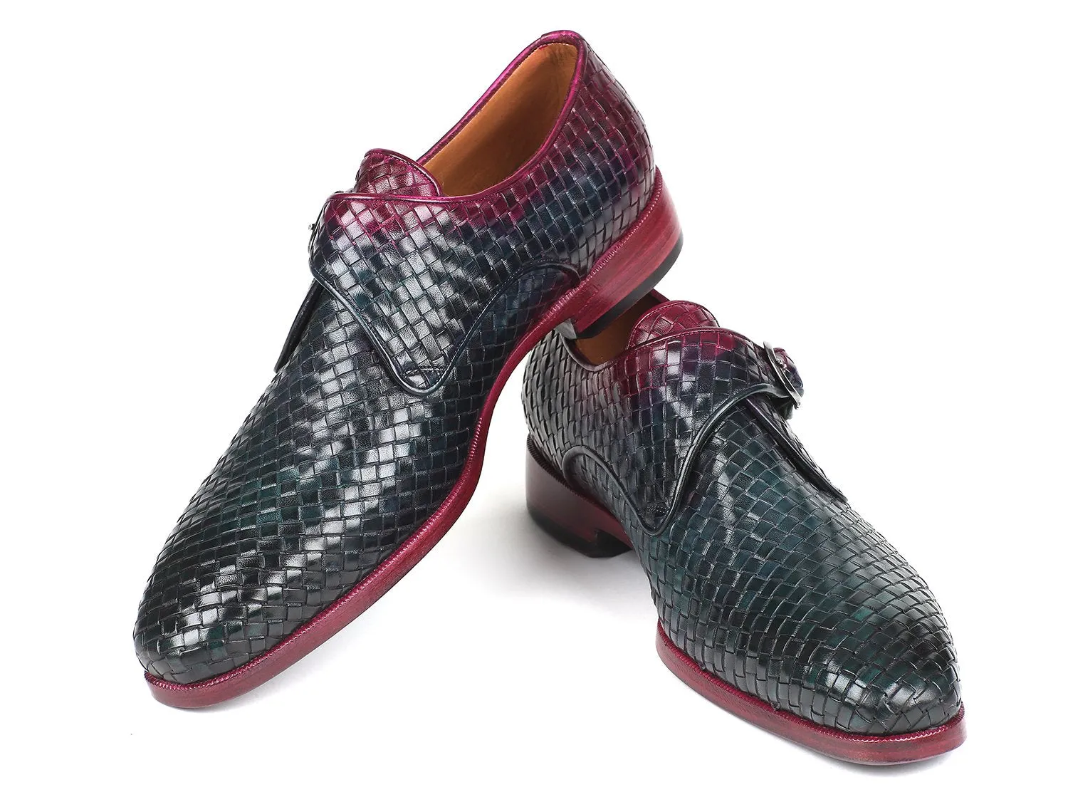 Paul Parkman Schuhe Paul Parkman Herren Geflochtene Leder Single Monkstraps in Lila & Grün