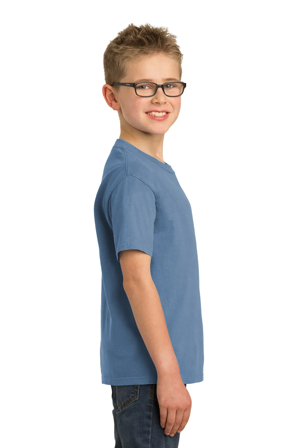 Port & Company Jugendliche Beach Wash Kurzarm Rundhals T-Shirt - Blauer Mond