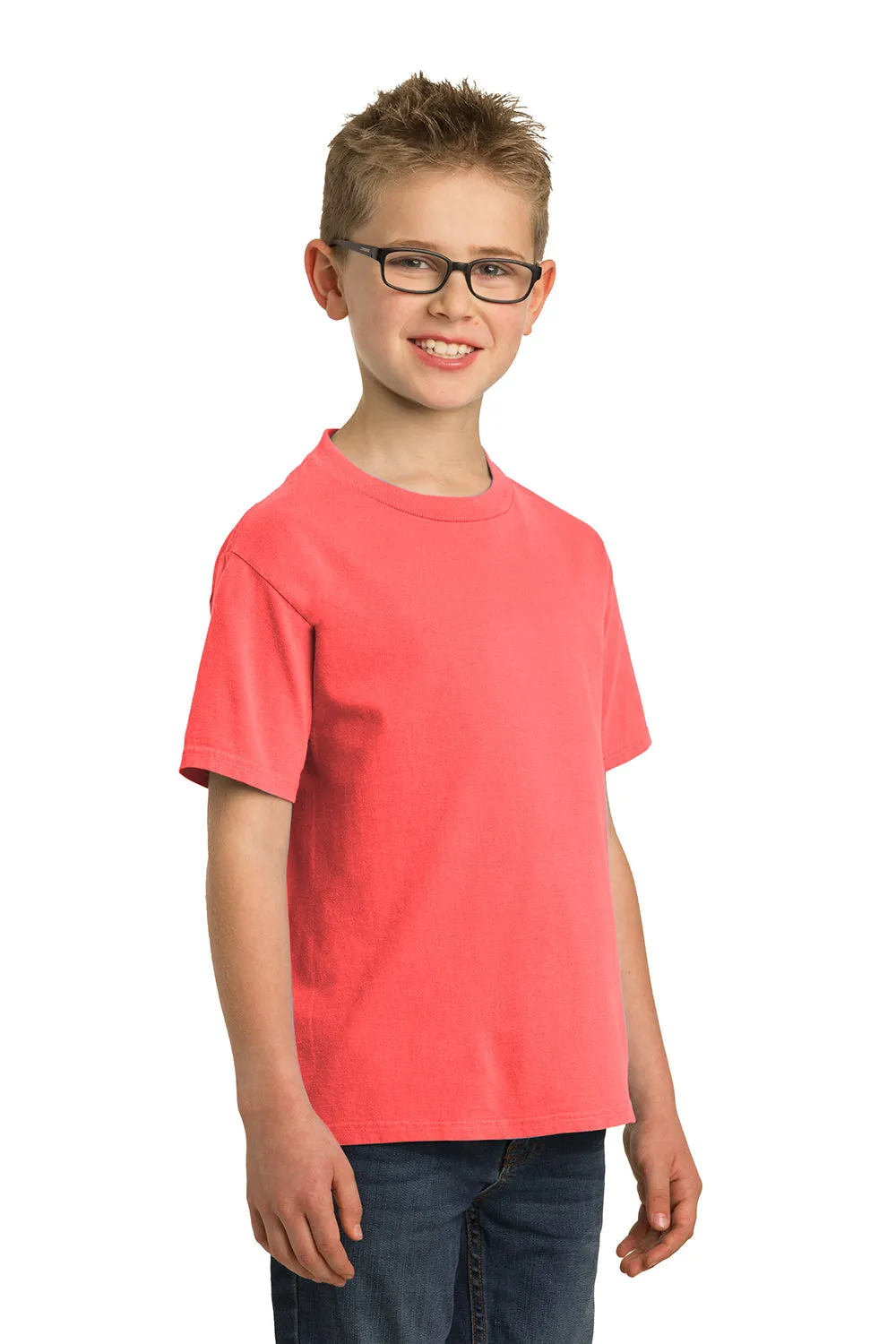 Port & Company Jugendliche Beach Wash Kurzarm Rundhals T-Shirt - Neon Koralle
