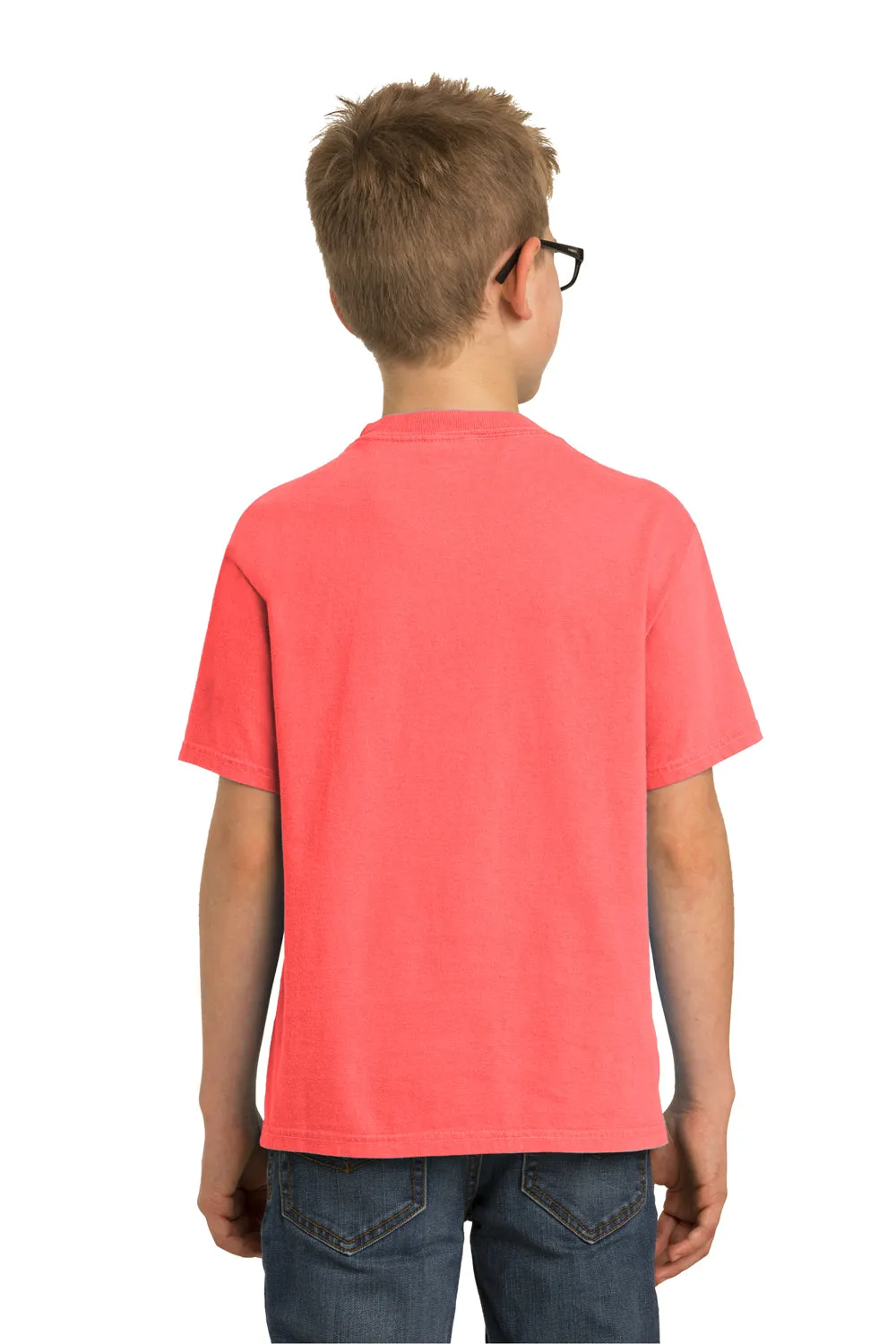 Port & Company Jugendliche Beach Wash Kurzarm Rundhals T-Shirt - Neon Koralle