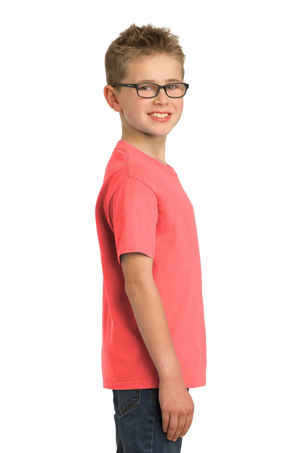 Port & Company Jugendliche Beach Wash Kurzarm Rundhals T-Shirt - Neon Koralle