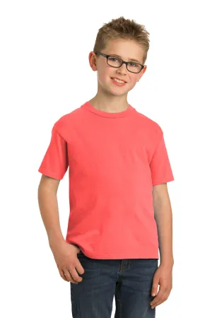 Port & Company Jugendliche Beach Wash Kurzarm Rundhals T-Shirt - Neon Koralle