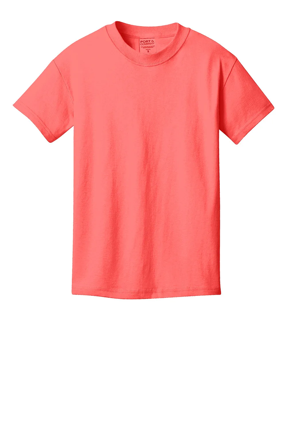Port & Company Jugendliche Beach Wash Kurzarm Rundhals T-Shirt - Neon Koralle