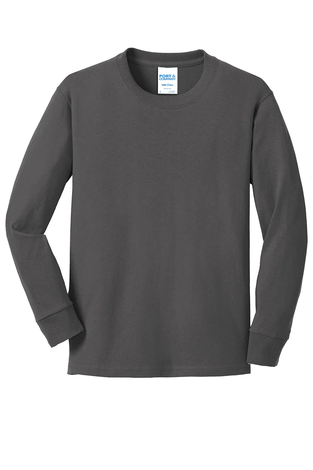 Port & Company Youth Core Langarm-Crewneck-T-Shirt - Anthrazitgrau