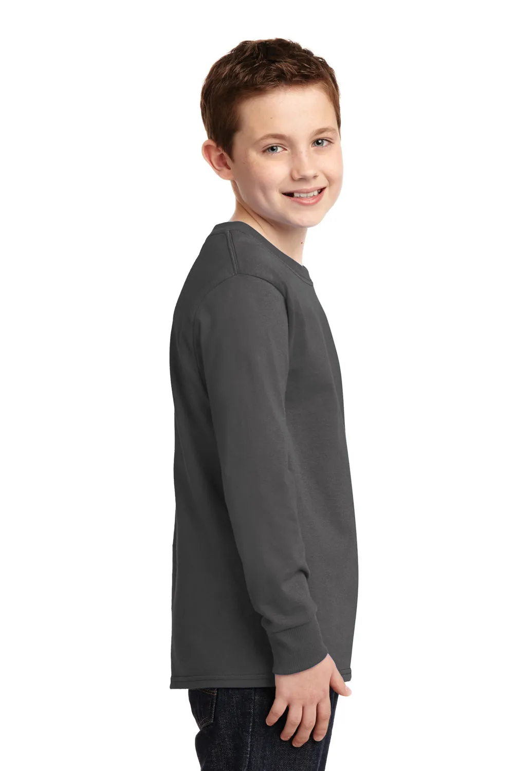 Port & Company Youth Core Langarm-Crewneck-T-Shirt - Anthrazitgrau