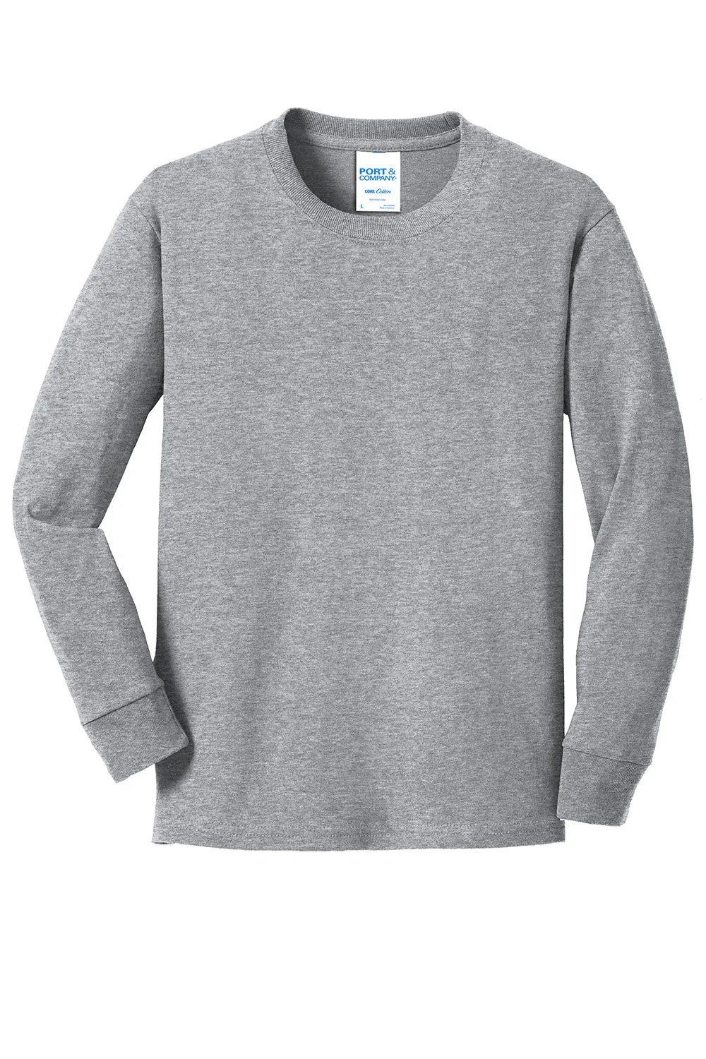 Port & Company Youth Core Langarm Rundhals T-Shirt - Heather Grau