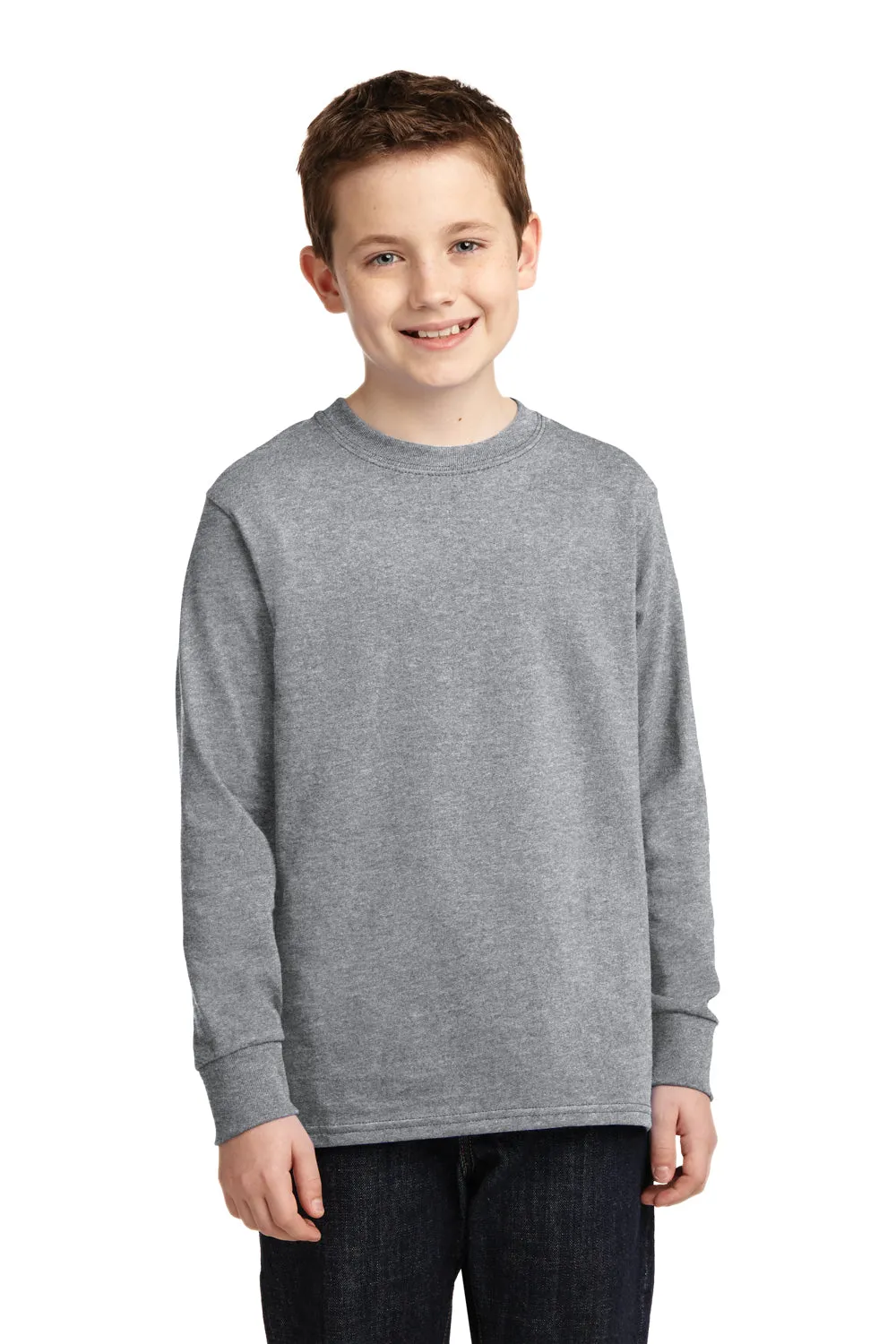 Port & Company Youth Core Langarm Rundhals T-Shirt - Heather Grau