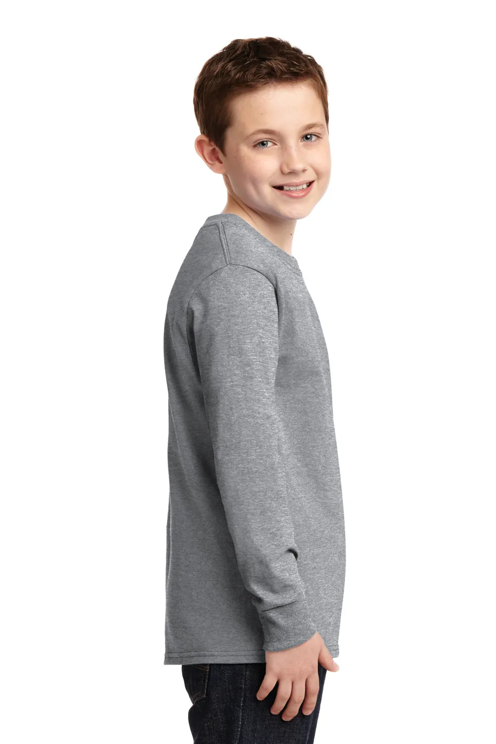 Port & Company Youth Core Langarm Rundhals T-Shirt - Heather Grau