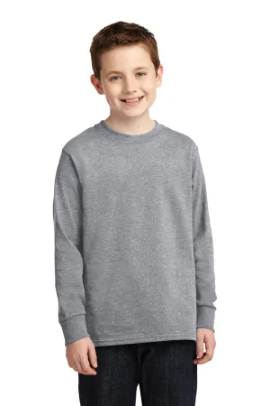 Port & Company Youth Core Langarm Rundhals T-Shirt - Heather Grau
