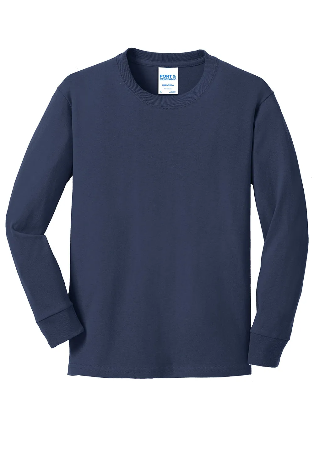 Port & Company Jugend Basic Langarm Rundhals T-Shirt - Marineblau