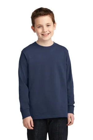 Port & Company Jugend Basic Langarm Rundhals T-Shirt - Marineblau