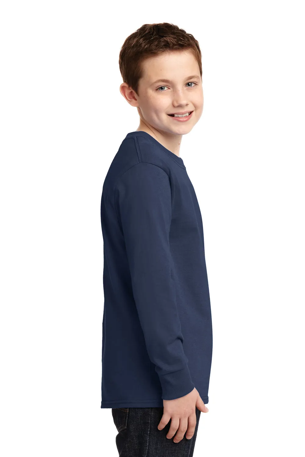 Port & Company Jugend Basic Langarm Rundhals T-Shirt - Marineblau