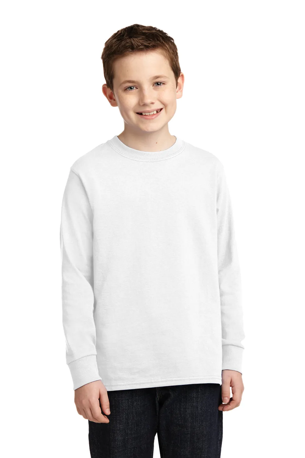 Port & Company Jugend Basic Langarm Rundhals T-Shirt - Weiß