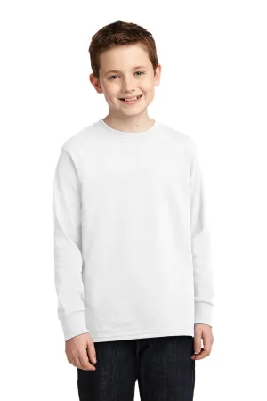 Port & Company Jugend Basic Langarm Rundhals T-Shirt - Weiß
