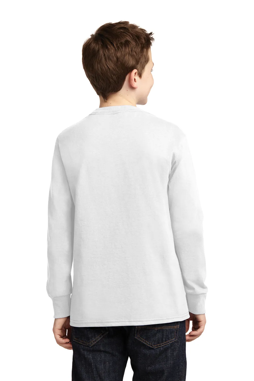 Port & Company Jugend Basic Langarm Rundhals T-Shirt - Weiß