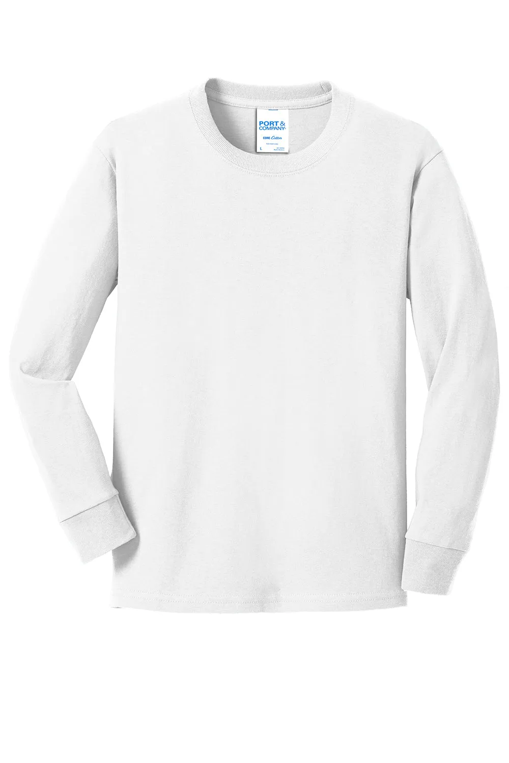 Port & Company Jugend Basic Langarm Rundhals T-Shirt - Weiß