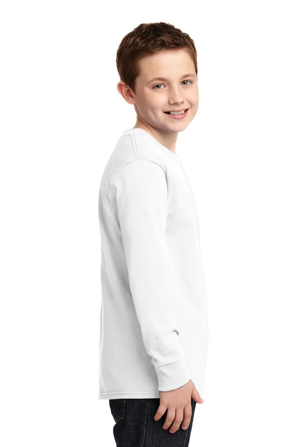 Port & Company Jugend Basic Langarm Rundhals T-Shirt - Weiß