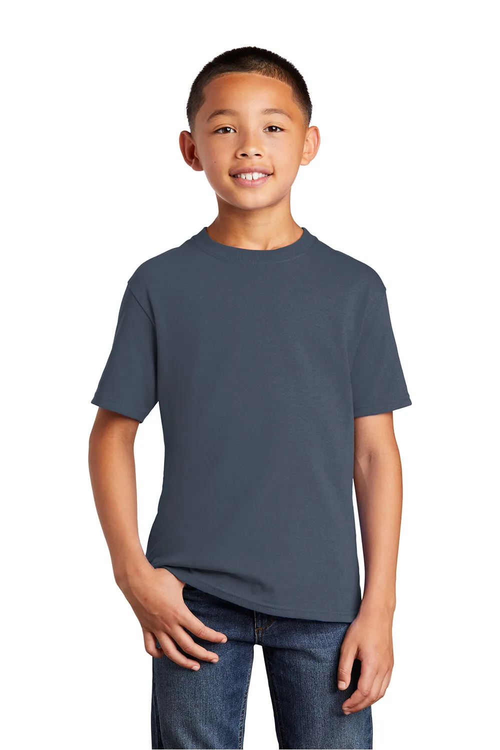 Port & Company Youth Core Kurzarm Rundhals T-Shirt - Stahlblau