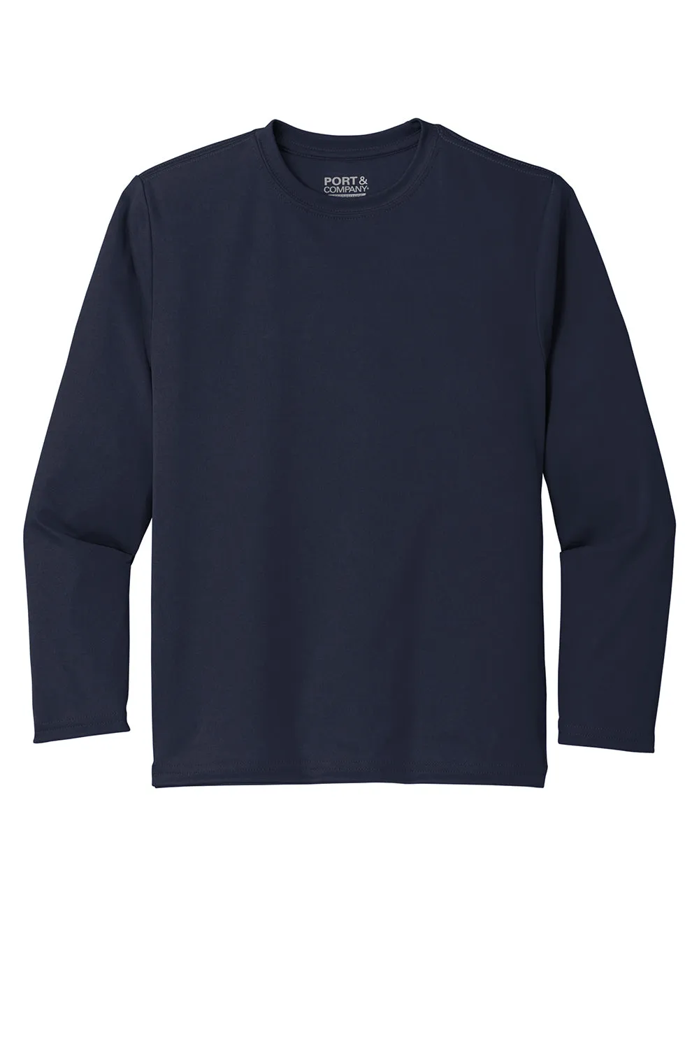 Port & Company Youth Dry Zone Performance Feuchtigkeitstransport Langarm Rundhals T-Shirt - Dunkelmarineblau
