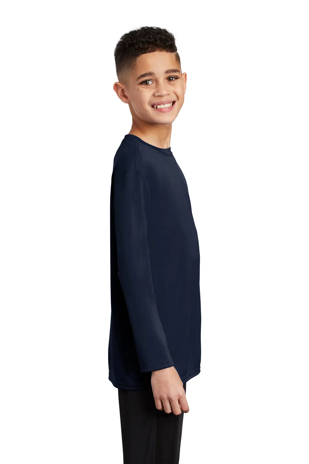 Port & Company Youth Dry Zone Performance Feuchtigkeitstransport Langarm Rundhals T-Shirt - Dunkelmarineblau