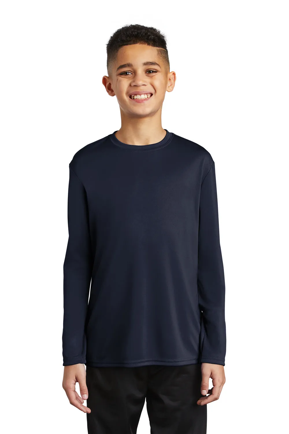 Port & Company Youth Dry Zone Performance Feuchtigkeitstransport Langarm Rundhals T-Shirt - Dunkelmarineblau