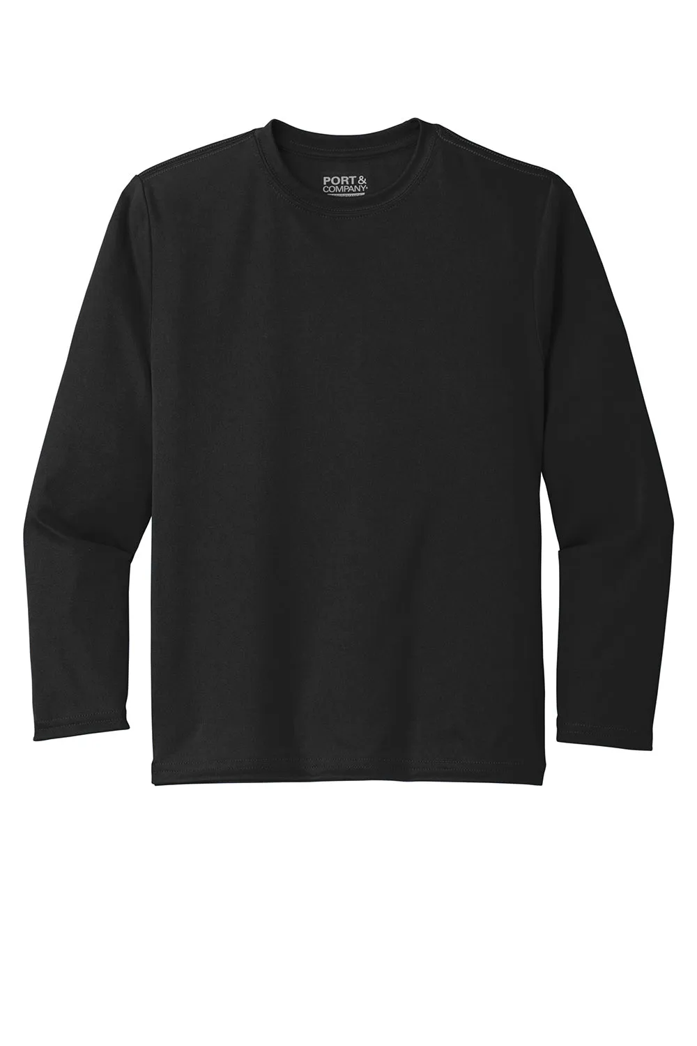 Port & Company Jugend Dry Zone Performance Feuchtigkeitstransport Langarm Rundhals T-Shirt - Tiefschwarz