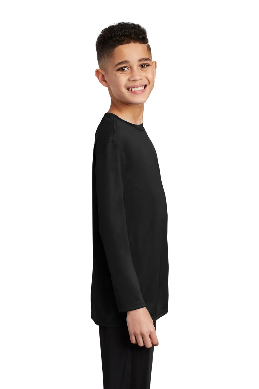 Port & Company Jugend Dry Zone Performance Feuchtigkeitstransport Langarm Rundhals T-Shirt - Tiefschwarz
