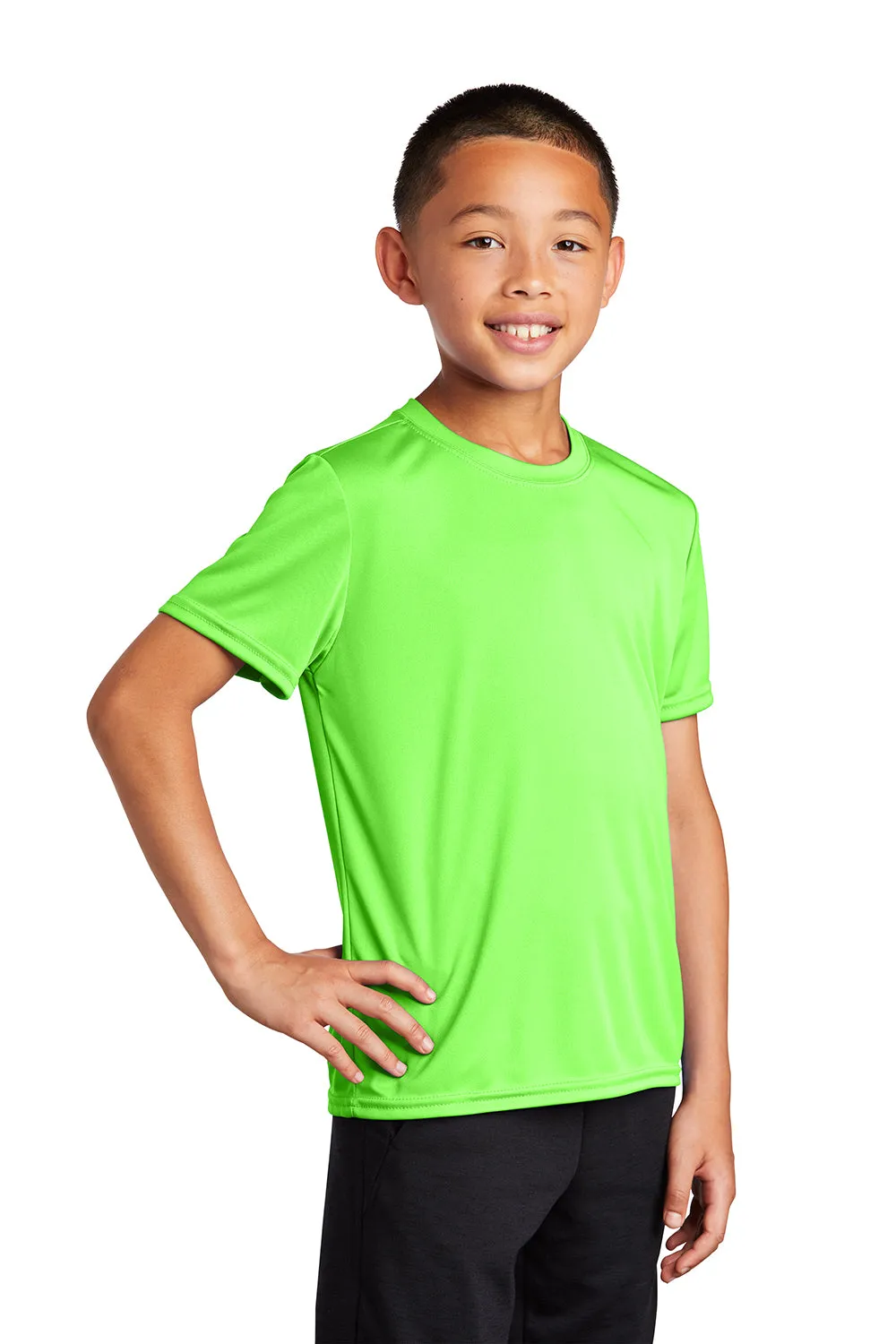 Port & Company Youth Dry Zone Performance Feuchtigkeitstransportierendes Kurzarm-Crewneck-T-Shirt - Neon Grün
