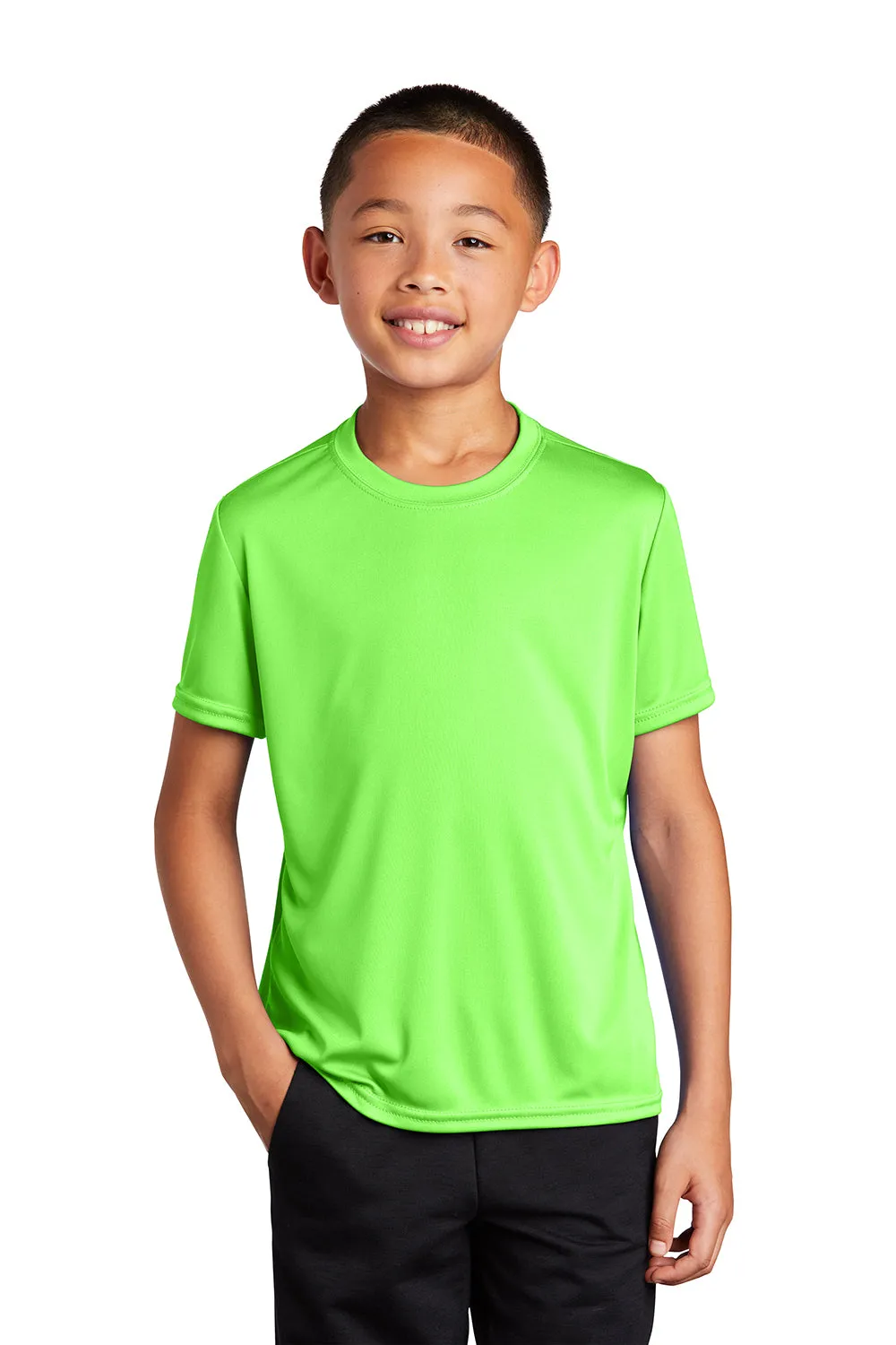 Port & Company Youth Dry Zone Performance Feuchtigkeitstransportierendes Kurzarm-Crewneck-T-Shirt - Neon Grün