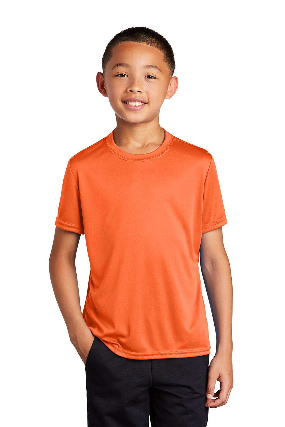 Port & Company Youth Dry Zone Performance Feuchtigkeitstransportierendes Kurzarm-Crewneck-T-Shirt - Neon Orange