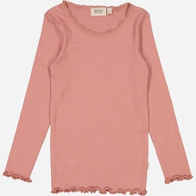 Rib T-Shirt Lace LS - old rose