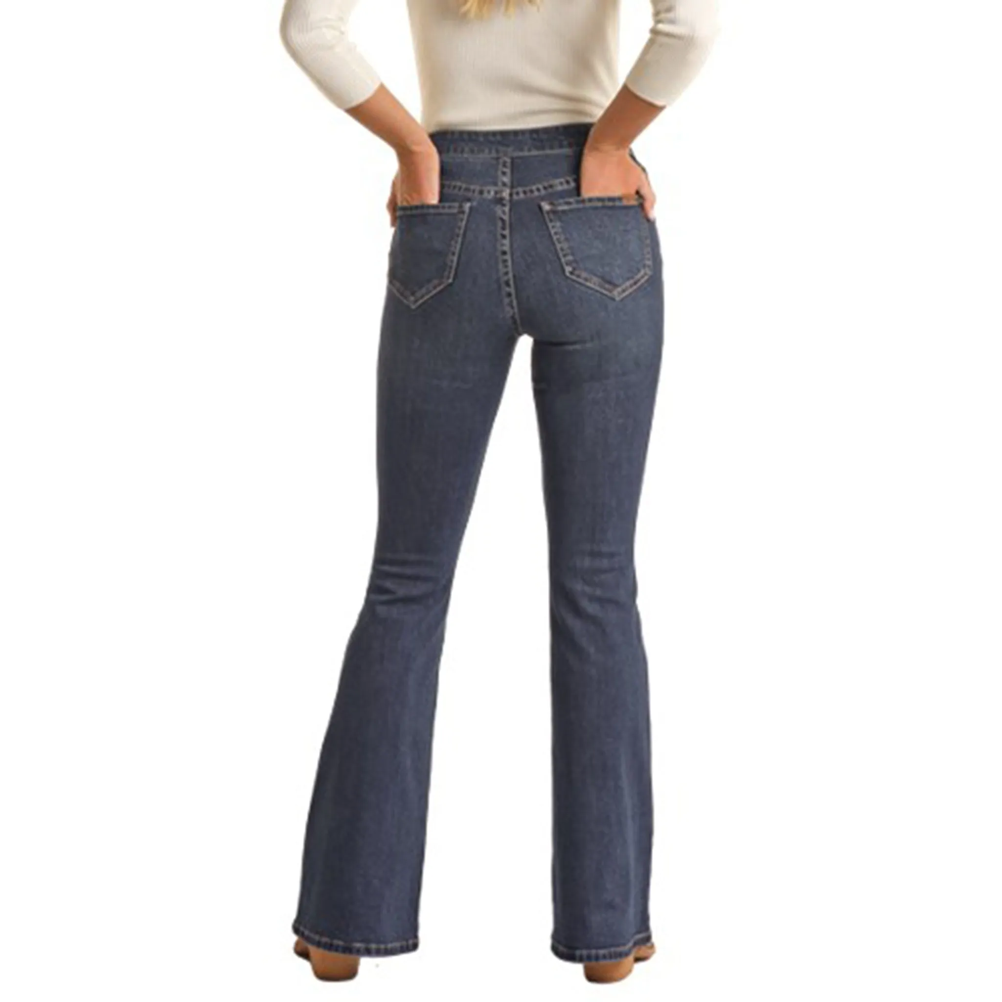 Rock & Roll Damen Jeans in Dunkelblau mit Knopfverschluss und Schlag