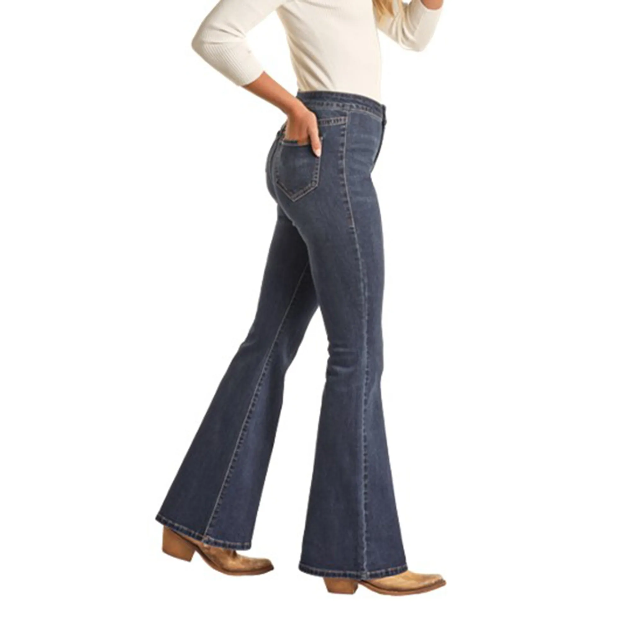Rock & Roll Damen Jeans in Dunkelblau mit Knopfverschluss und Schlag