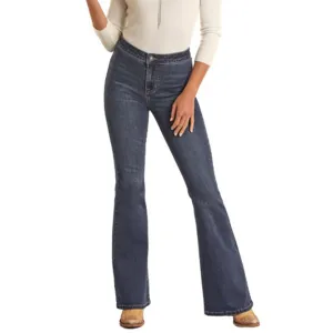 Rock & Roll Damen Jeans in Dunkelblau mit Knopfverschluss und Schlag