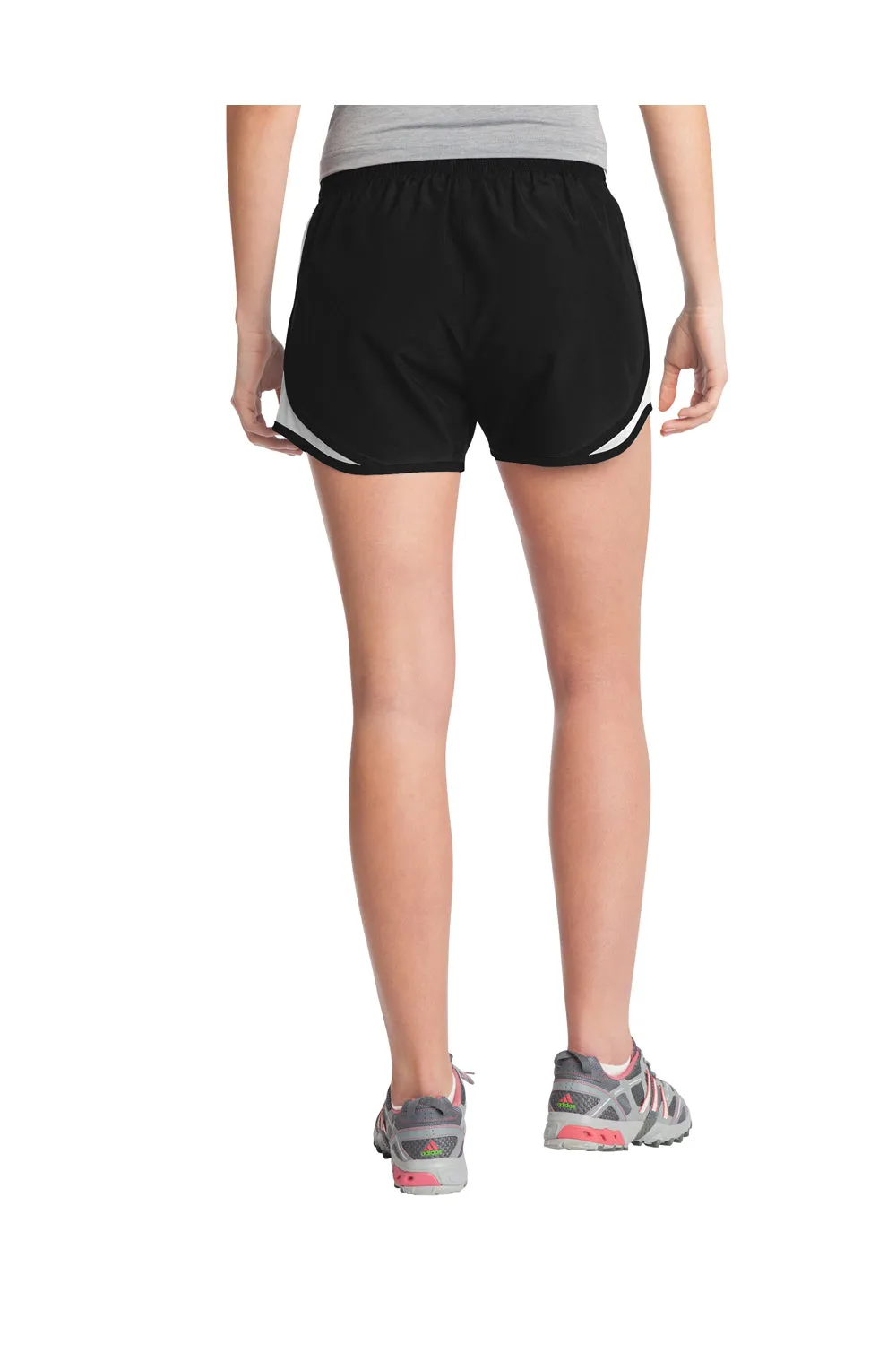 Sport-Tek Damen Cadence Feuchtigkeitstransportierende Shorts - Schwarz/Weiß/Schwarz