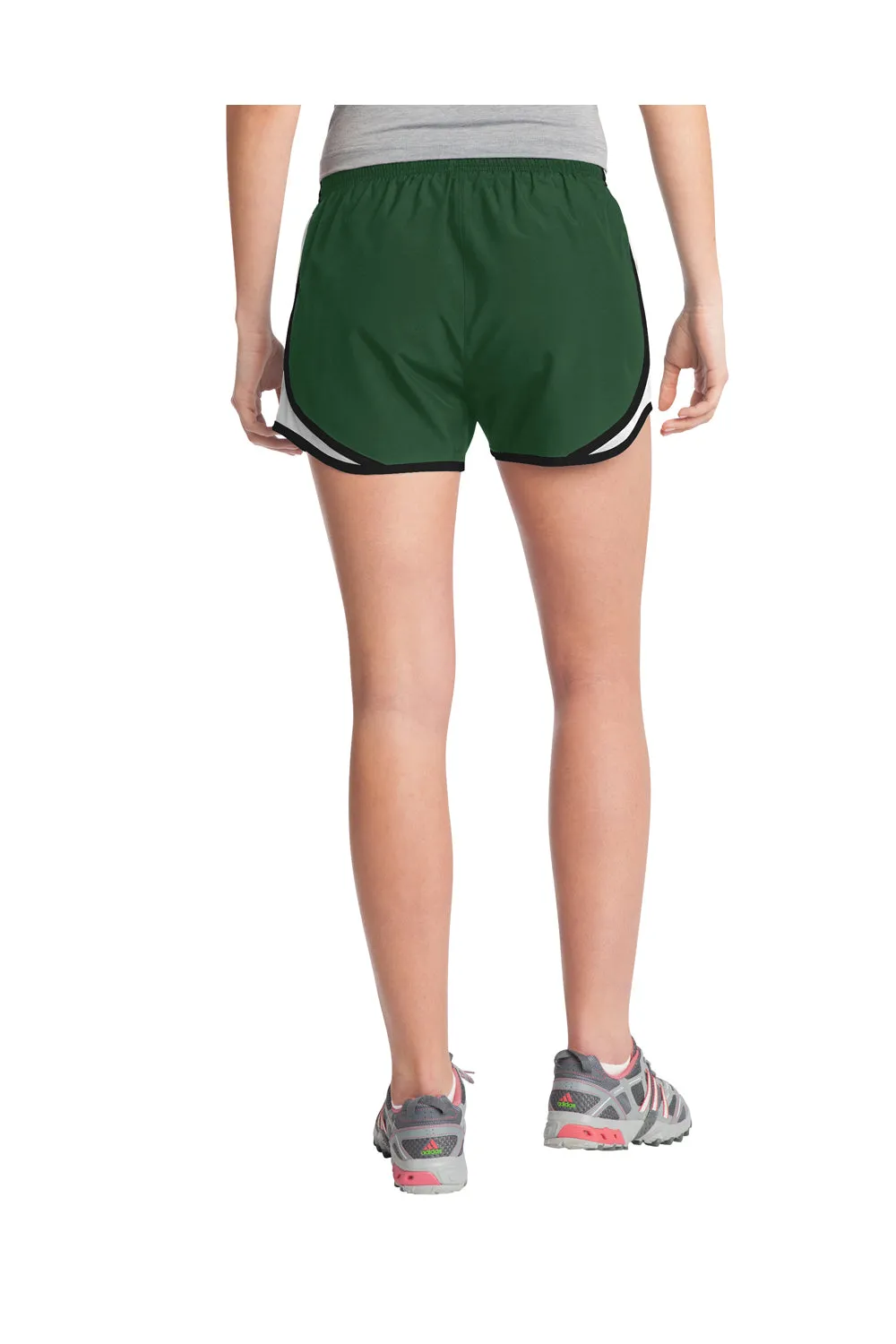 Sport-Tek Damen Cadence Feuchtigkeitstransportierende Shorts - Waldgrün/Weiß/Schwarz - Ausverkauf