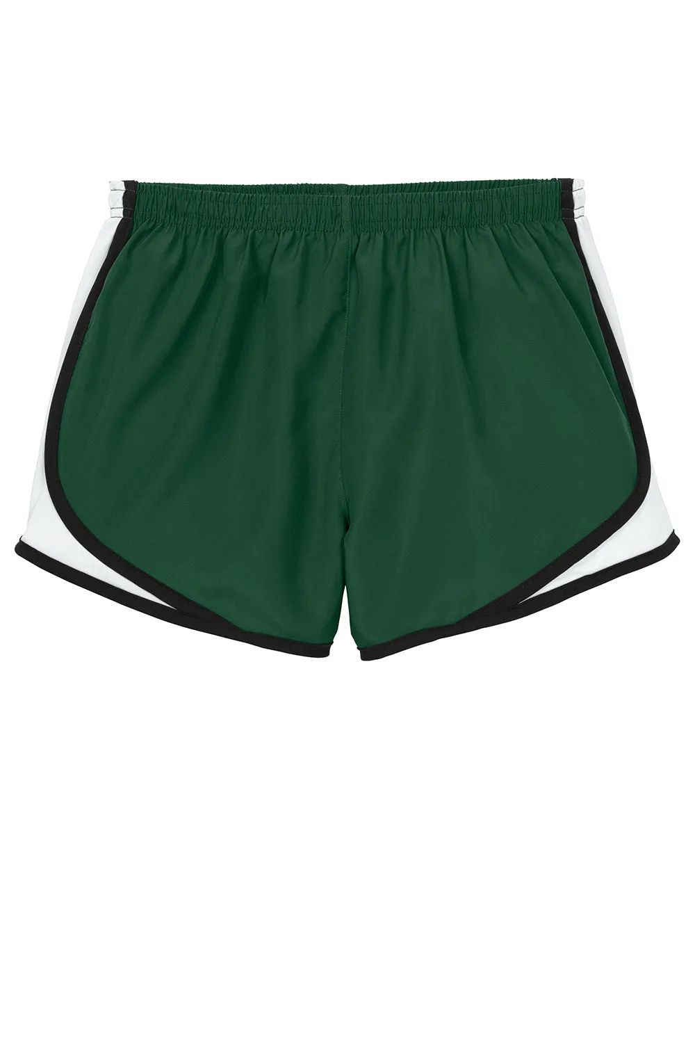 Sport-Tek Damen Cadence Feuchtigkeitstransportierende Shorts - Waldgrün/Weiß/Schwarz - Ausverkauf