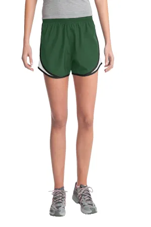 Sport-Tek Damen Cadence Feuchtigkeitstransportierende Shorts - Waldgrün/Weiß/Schwarz - Ausverkauf