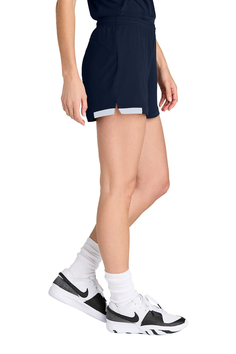 Sport-Tek Damen Club Feuchtigkeitstransportierende Shorts - Marineblau/Weiß