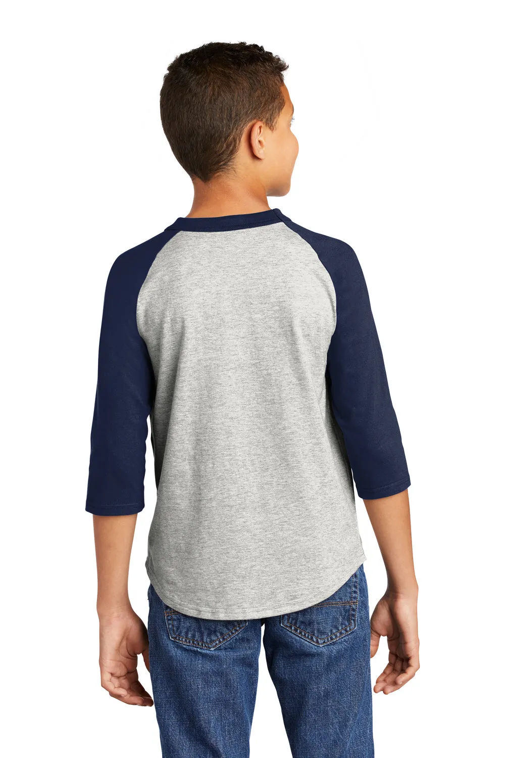 Sport-Tek Jugend 3/4-Ärmel Rundhals-T-Shirt - Heather Grau/Marineblau
