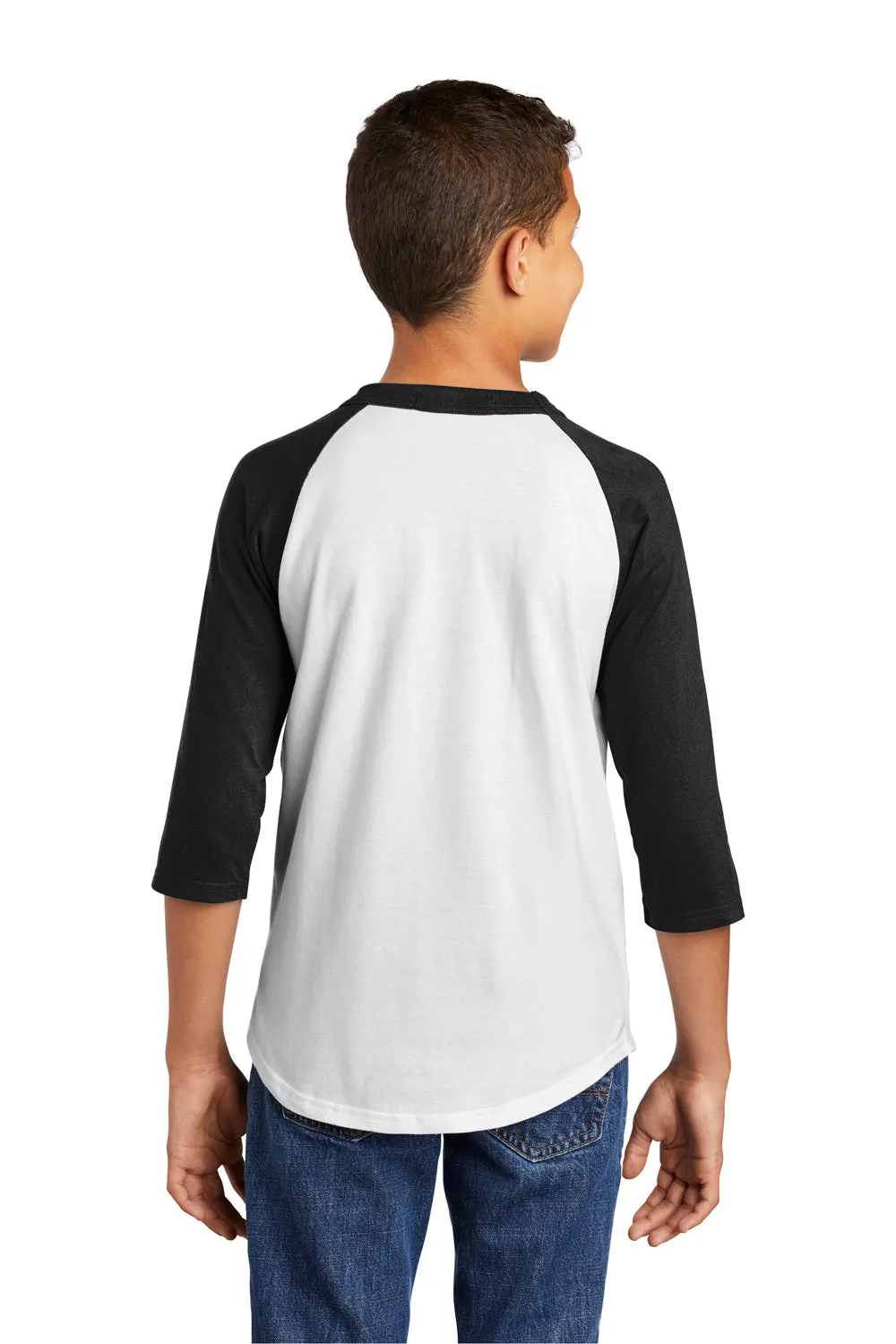 Sport-Tek Jugendliches 3/4-Ärmel Rundhals-T-Shirt - Weiß/Schwarz