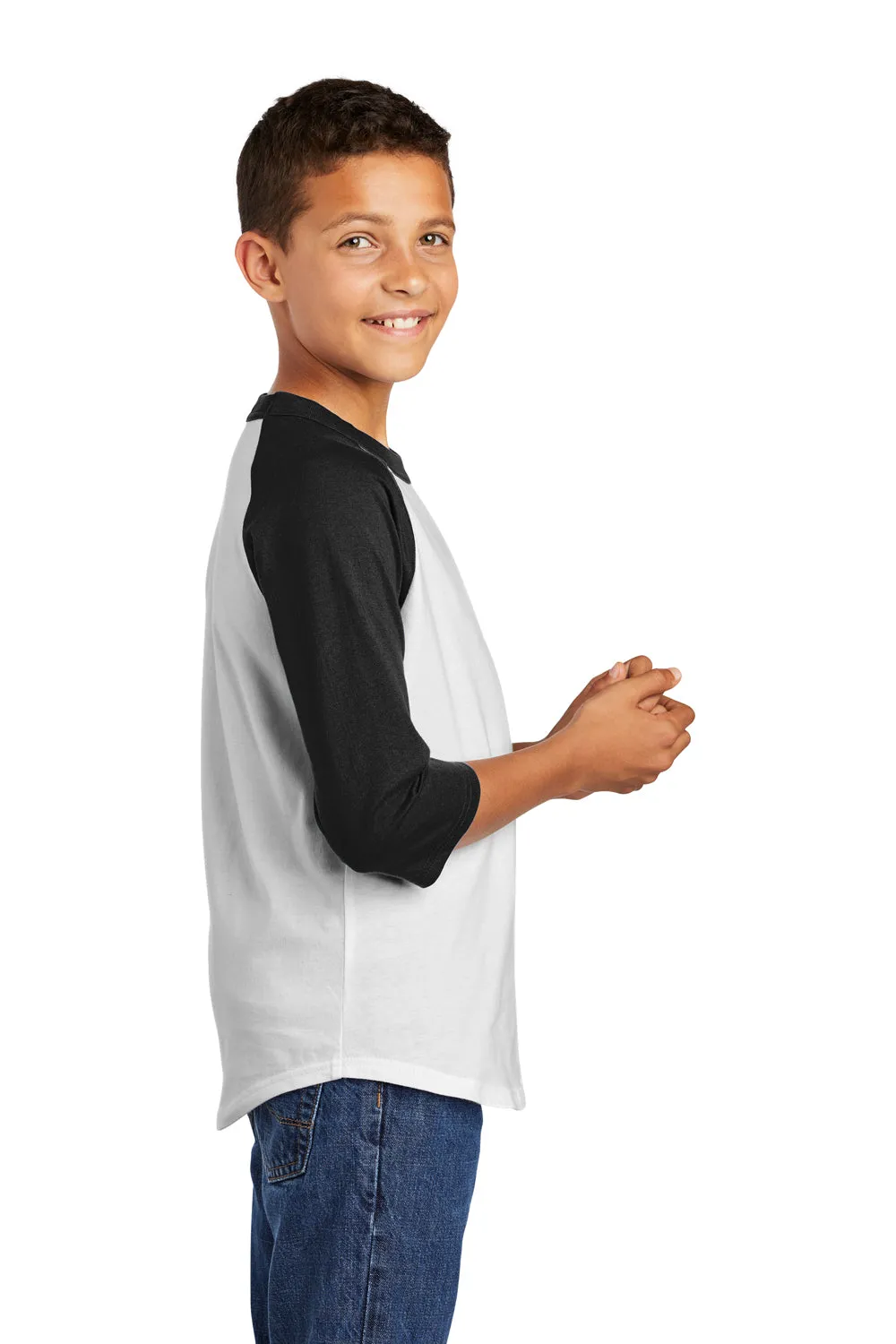 Sport-Tek Jugendliches 3/4-Ärmel Rundhals-T-Shirt - Weiß/Schwarz