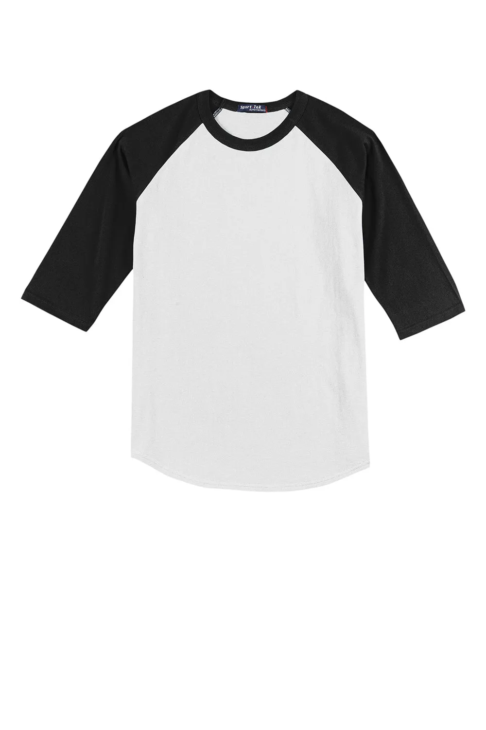 Sport-Tek Jugendliches 3/4-Ärmel Rundhals-T-Shirt - Weiß/Schwarz