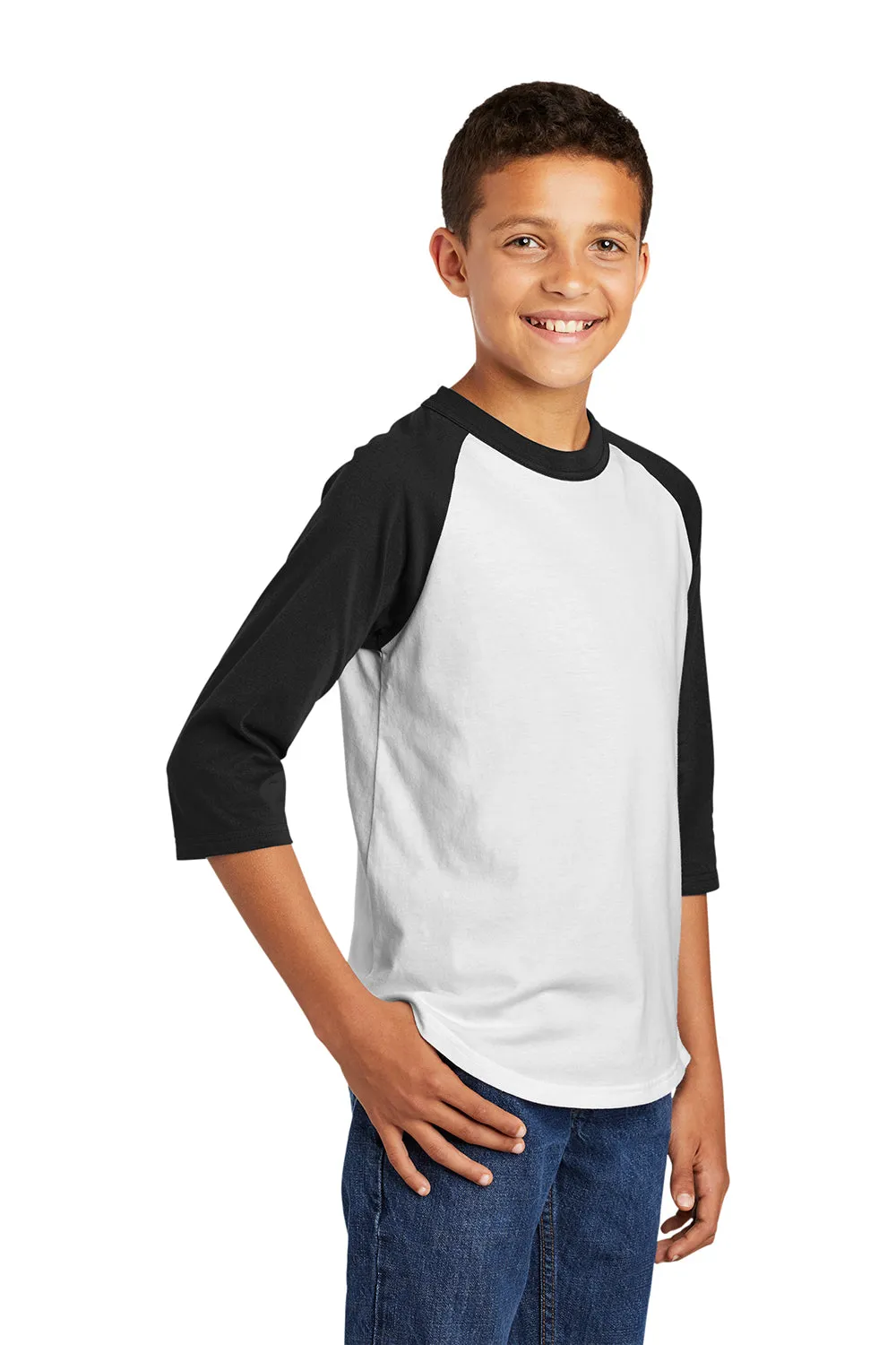 Sport-Tek Jugendliches 3/4-Ärmel Rundhals-T-Shirt - Weiß/Schwarz