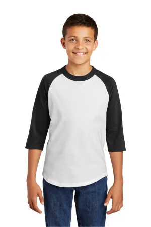 Sport-Tek Jugendliches 3/4-Ärmel Rundhals-T-Shirt - Weiß/Schwarz