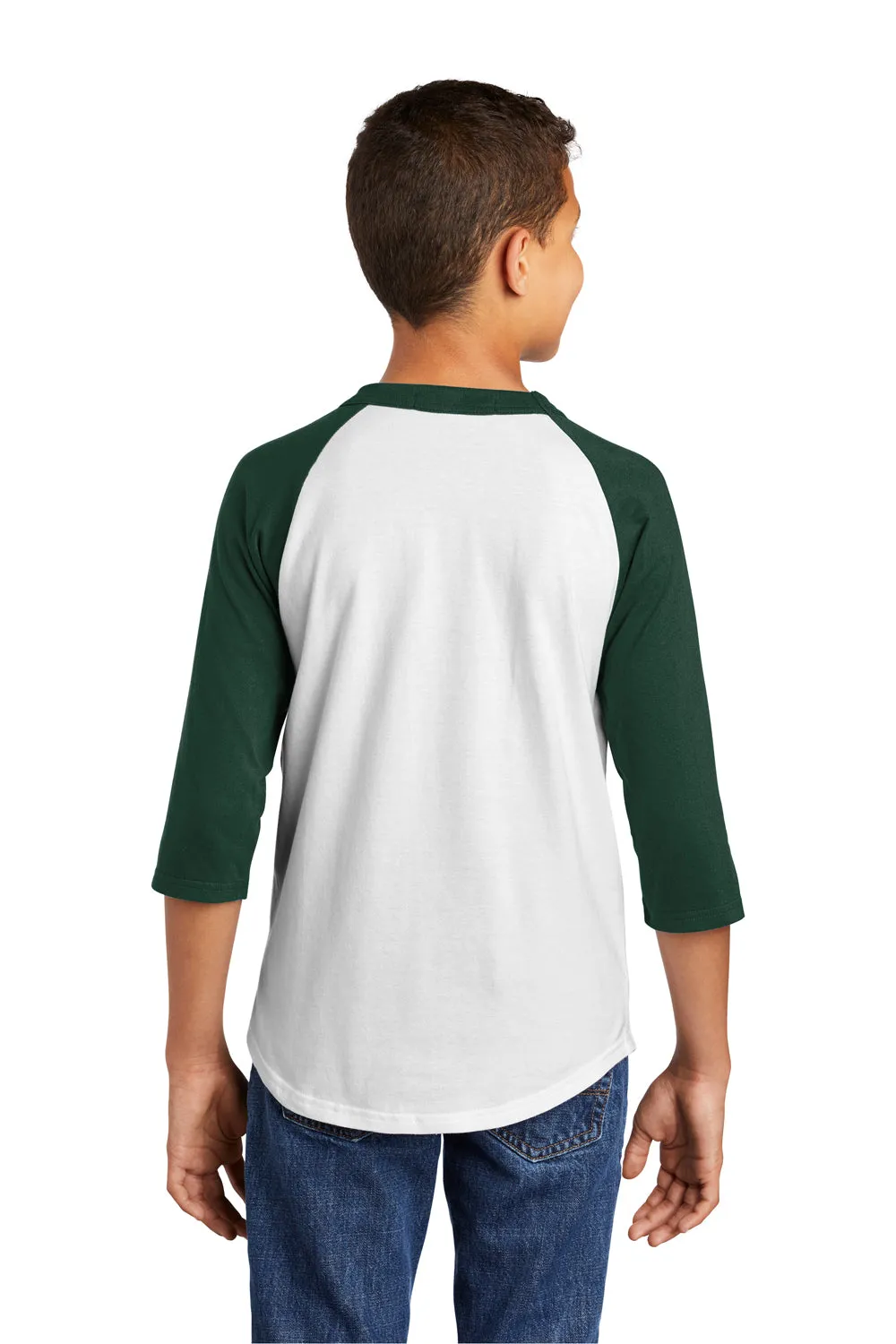 Sport-Tek Jugendliches 3/4-Ärmel Rundhals-T-Shirt - Weiß/Waldgrün