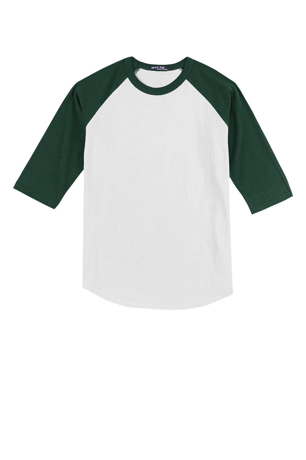 Sport-Tek Jugendliches 3/4-Ärmel Rundhals-T-Shirt - Weiß/Waldgrün