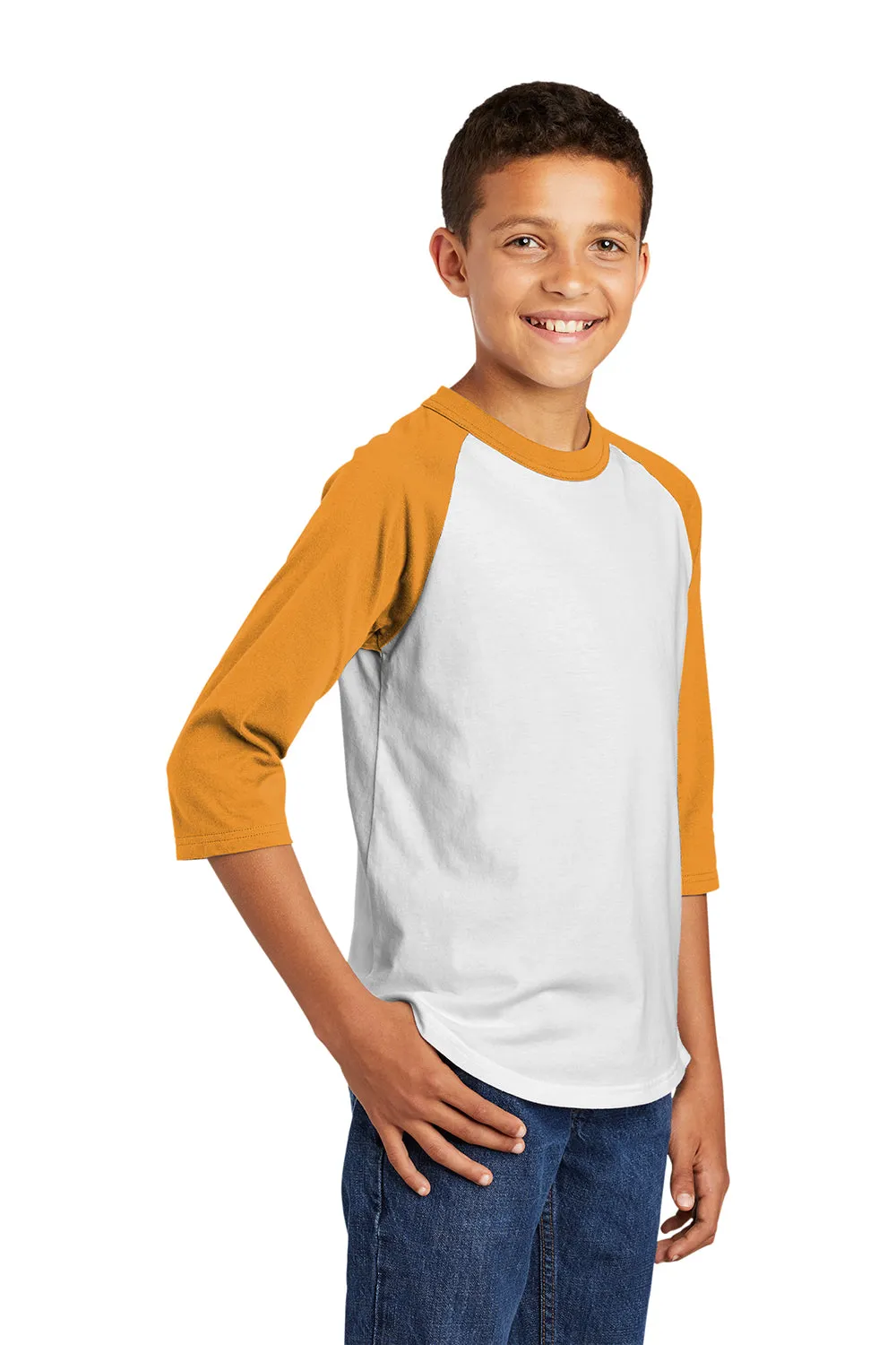 Sport-Tek Jugendliches 3/4-Ärmel Rundhals-T-Shirt - Weiß/Gold